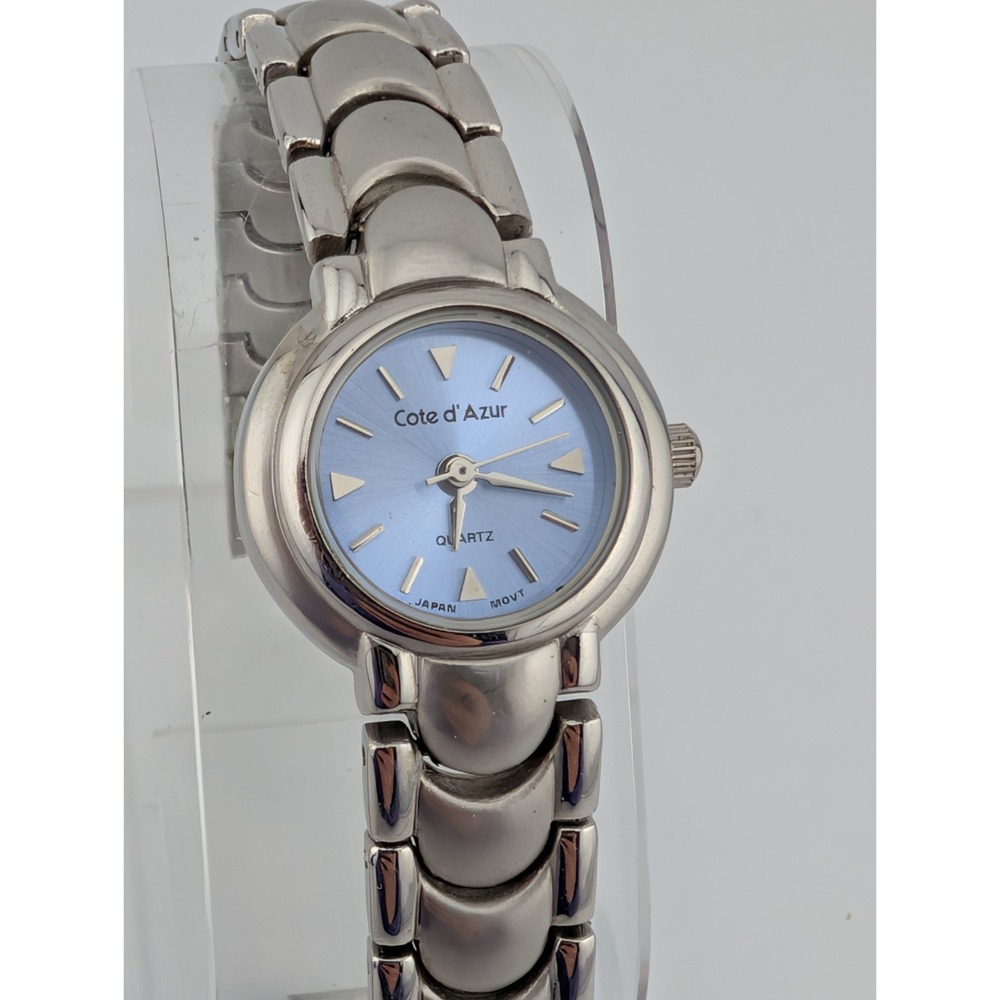 Cote d'Azur Watch Women‎ 22mm Case Blue Dial Silver 7.5" Band- New Battery